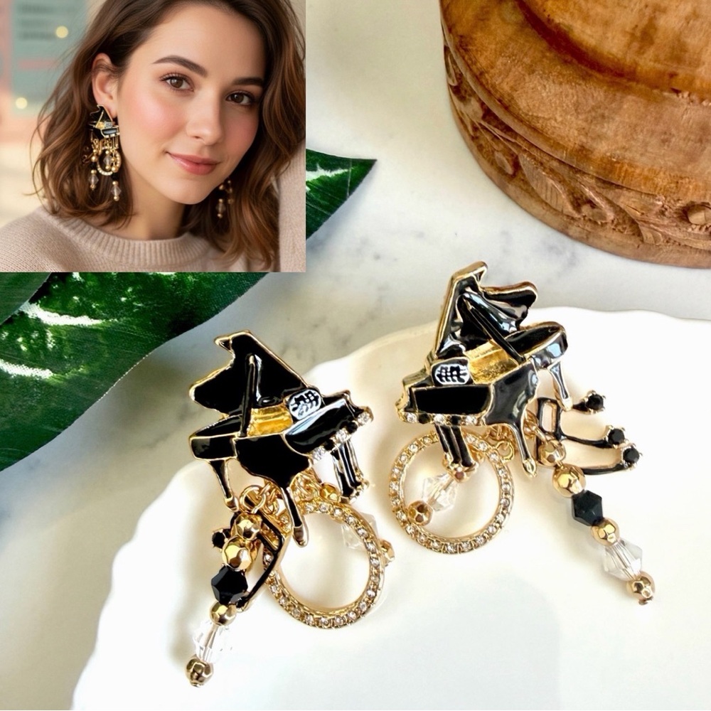 Grand Piano Enamel Music Earrings Vintage Style Baroque Rhinestone Ornate NEW